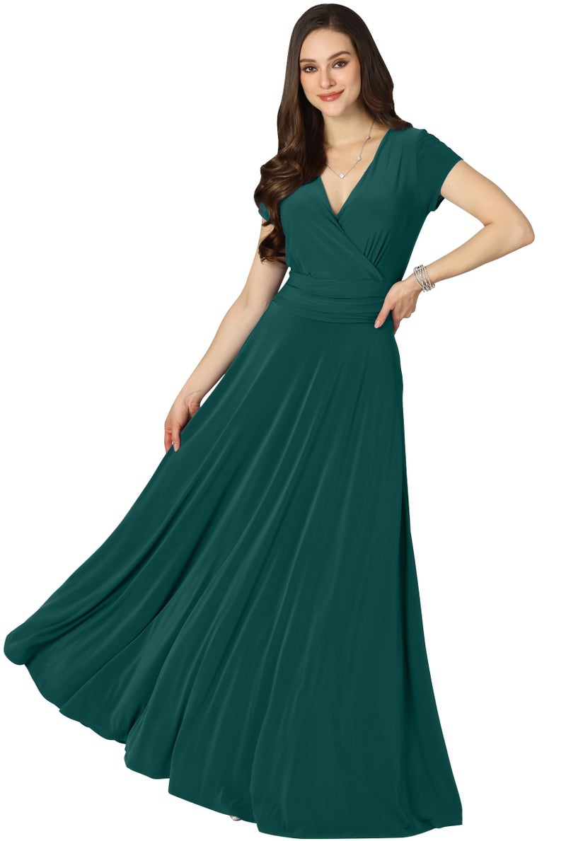 KOH KOH Plus Size Womenâ€™s Long Cap Short Sleeve Flowy Cocktail Semi Formal Prom Gala Black Tie Bridesmaid Wedding Guest Work Dressy Tall Gown Gowns Maxi Dress Dresses, Emerald Green 2XL 18-20 - Image 1